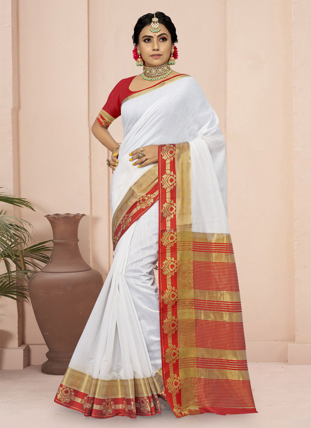 Sangam Red Chili Fancy Festive Wear Cotton Latest Saree Collection